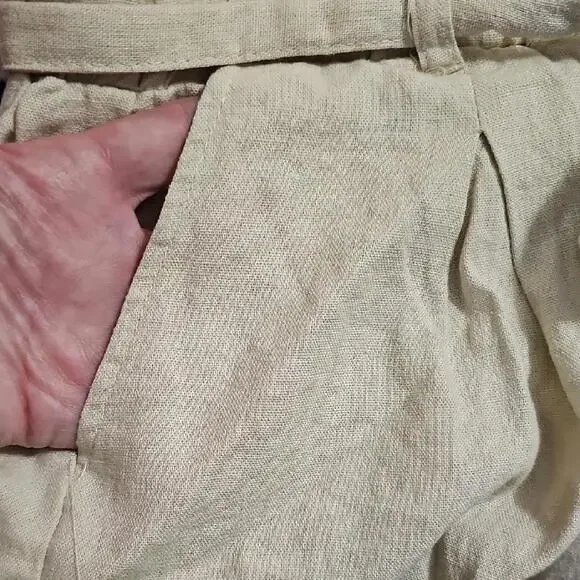 High Waist Cream Shorts with Tie Waist - Picture 4 of 5